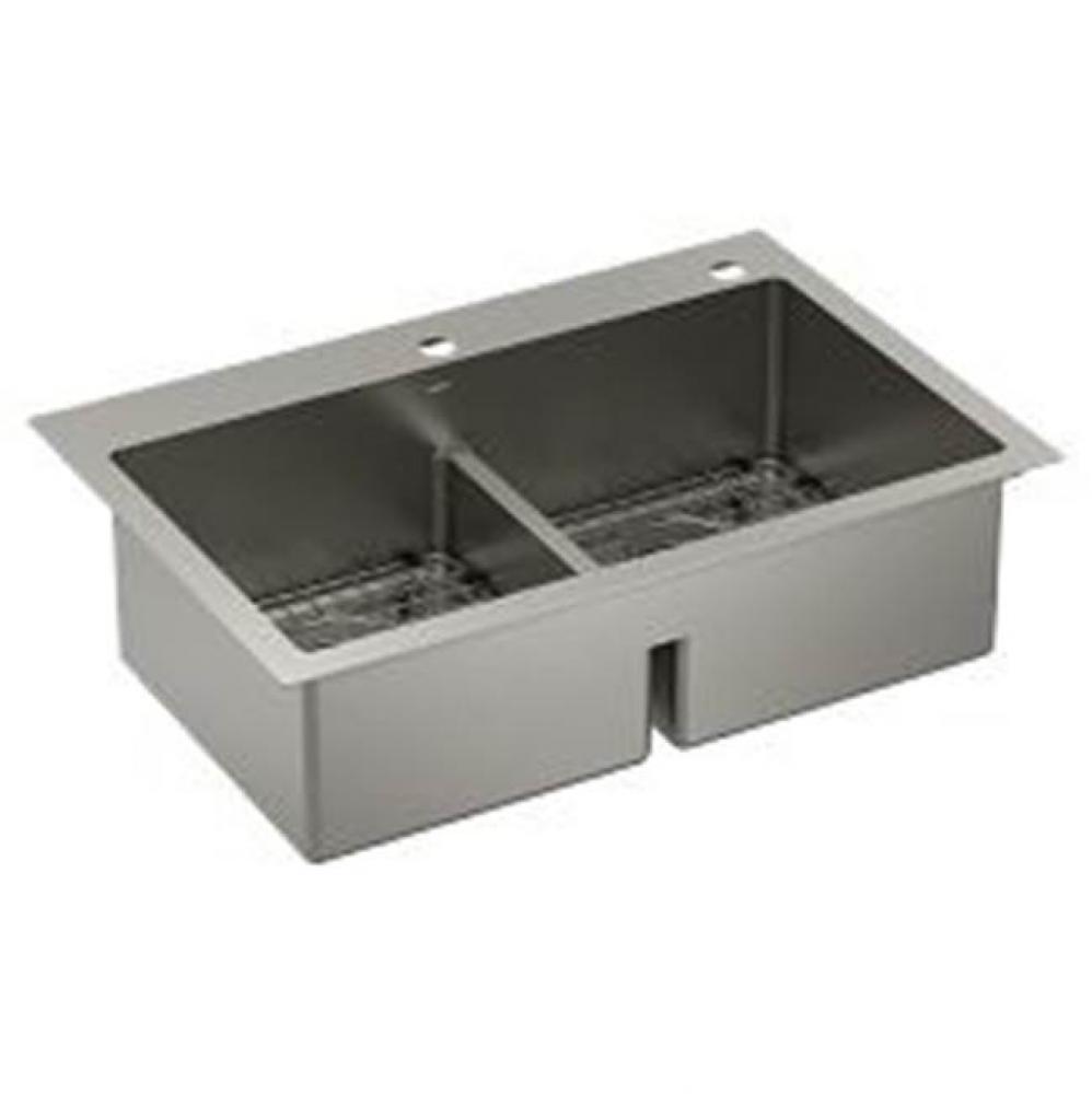 33&apos;&apos;x22&apos;&apos; Double Bowl Low Divide Dualmount Sink