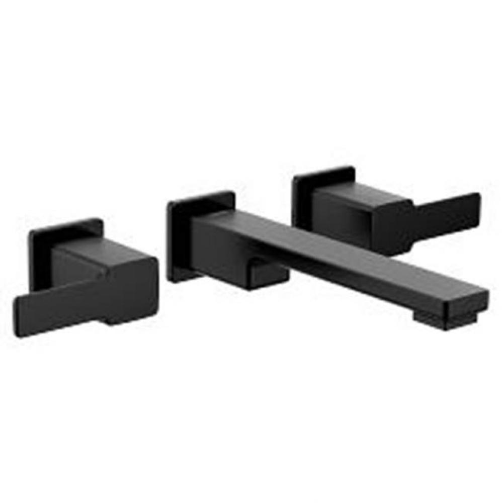 Matte black two-handle wall mount bathroom faucet