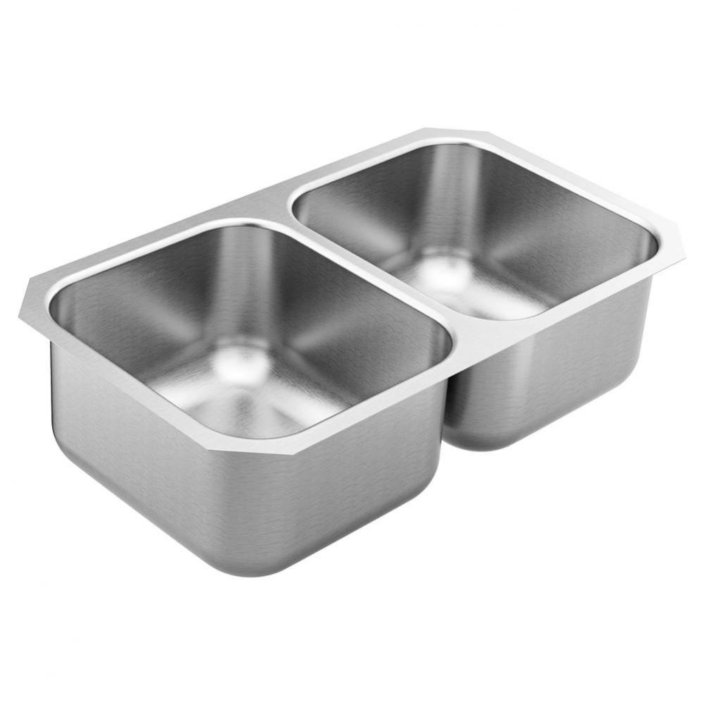 1800 Series 31.75-inch 18 Gauge Undermount Double Bowl Stainless Steel Kitchen Sink