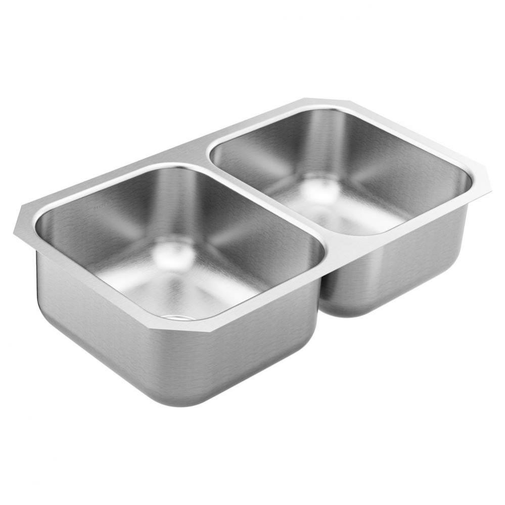 Moen GS18210 1800 Series 31.75-inch 18 Gauge Undermount Double Bowl Stainless Steel Kitchen Sink,