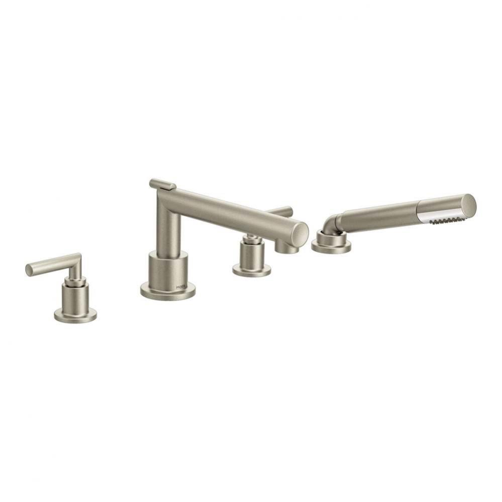 Arris Lever 2-Handle Deck-Mount Roman Tub Faucet Trim Kit with Handshower in Brushed Nickel (Valve