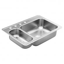 Moen GS202864Q - 2000 Series 33-inch 20 Gauge Drop-in Double Bowl Stainless Steel Kitchen Sink, Featuring QuickMoun