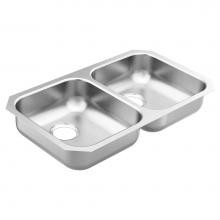 Moen GS18215B - 1800 Series 31.75-inch 18 Gauge Undermount Double Bowl Stainless Steel Kitchen Sink, Rear Drain