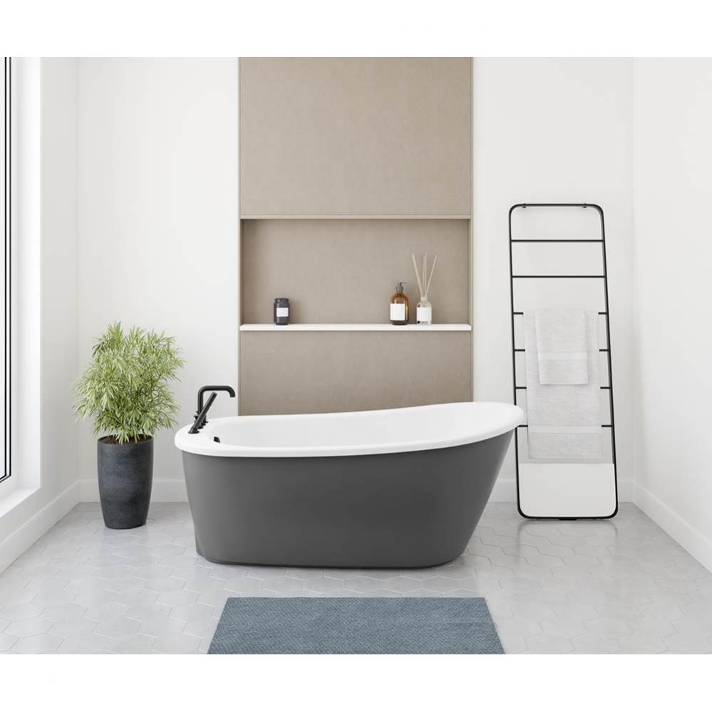 Sax AcrylX Freestanding End Drain Bathtub in White with Thundey Grey Skirt