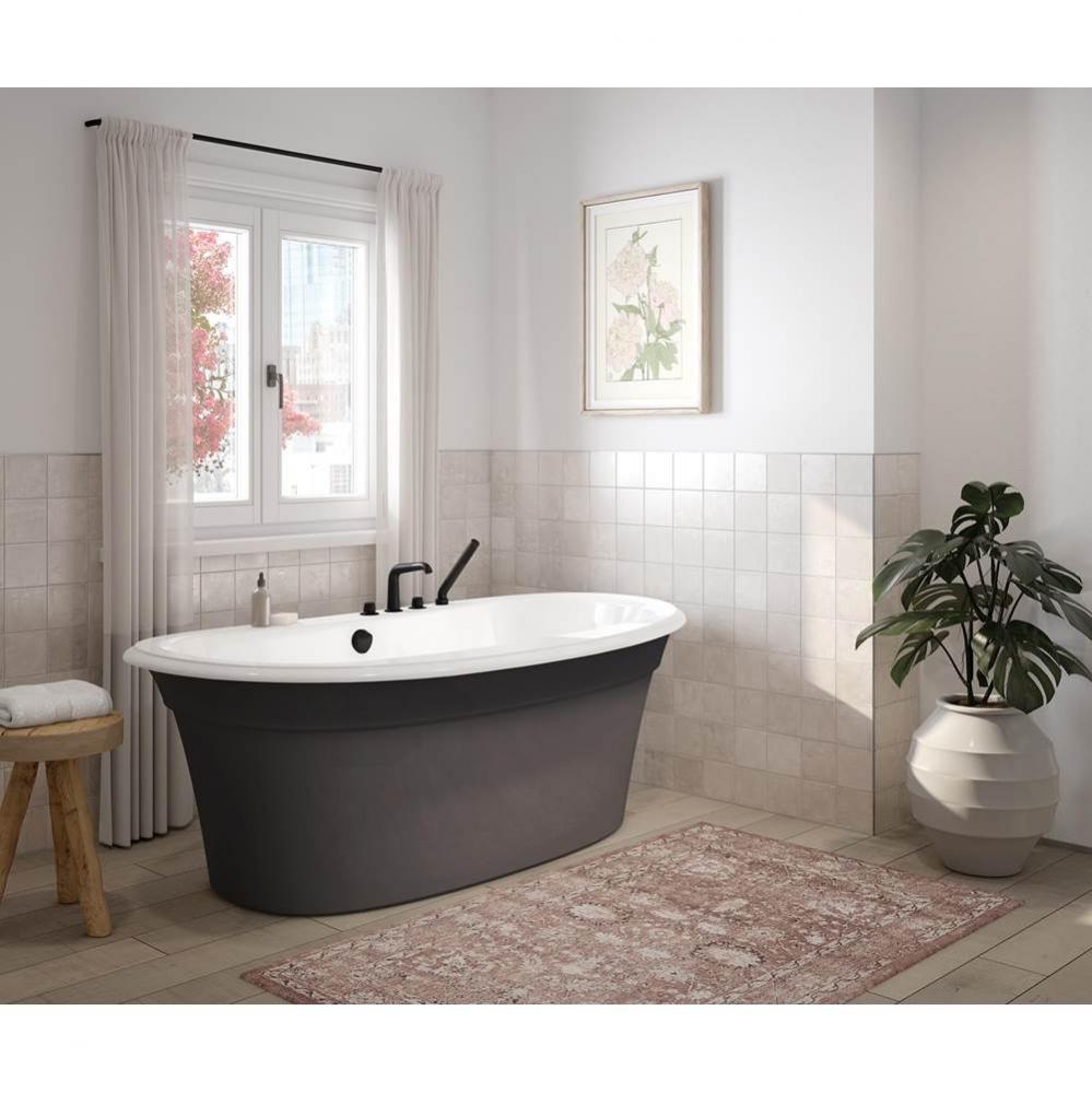 Ella Sleek 66 x 36 Acrylic Freestanding Center Drain Bathtub in White with Thunder Grey Skirt