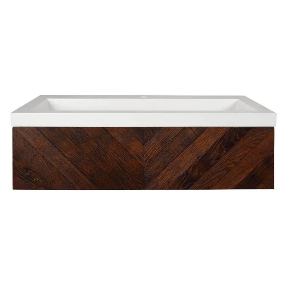 36&apos;&apos; Cabernet Floating Vanity with NativeStone Trough in Pearl