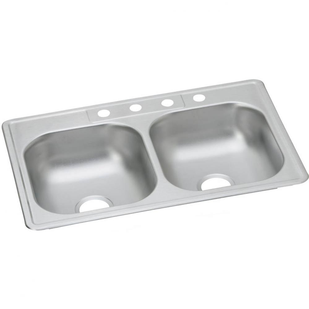 Dayton Stainless Steel 33&apos;&apos; x 21-1/4&apos;&apos; x 6-9/16&apos;&apos;, 3-Hole Equal Doub