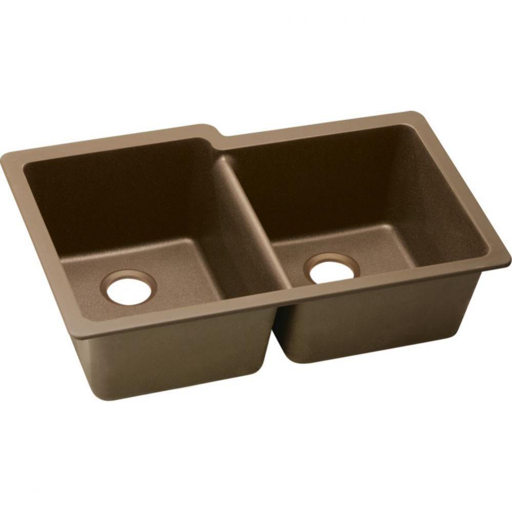 Quartz Classic 33&apos;&apos; x 20-1/2&apos;&apos; x 9-1/2&apos;&apos;, Offset Double Bowl Undermo