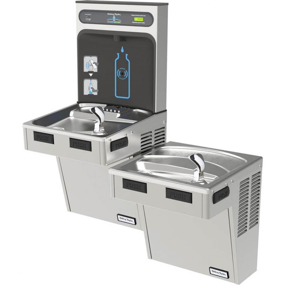 Halsey Taylor HydroBoost Bottle Filling Station, &amp; Bi-Level ADA Cooler, Filtered 8 GPH Stainle