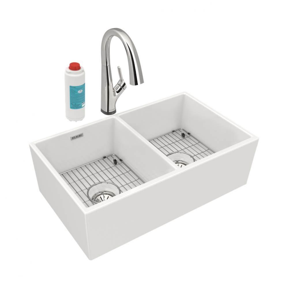 Fireclay 33&apos;&apos; x 19-15/16&apos;&apos; x 9&apos;&apos;, Equal Double Bowl Farmhouse Sink K