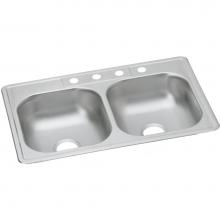 Elkay D233215 - Dayton Stainless Steel 33'' x 21-1/4'' x 6-9/16'', 5-Hole Equal Doub