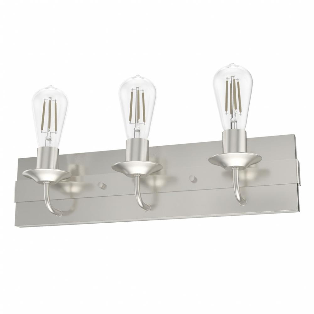 Hunter Perch Point Brushed Nickel 3 Light Bathroom Vanity Wall Light Fixture