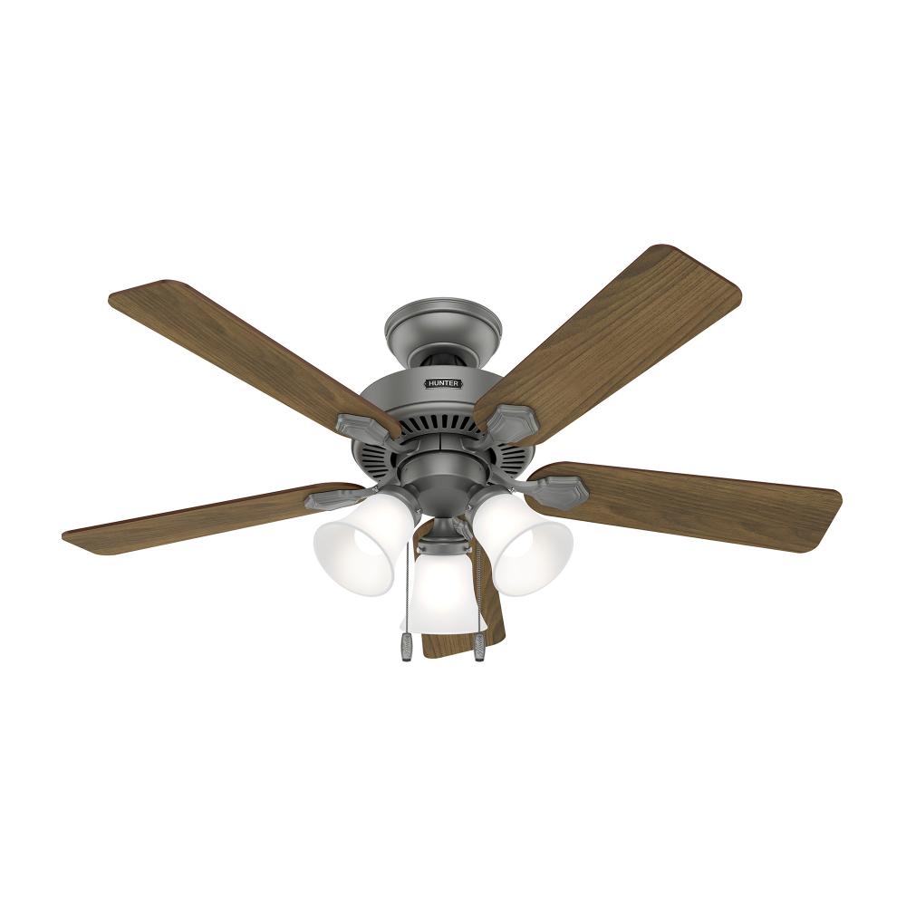 Hunter 44 inch Swanson ENERGY STAR® Matte Silver Ceiling Fan with LED Light Kit and Pull Chain