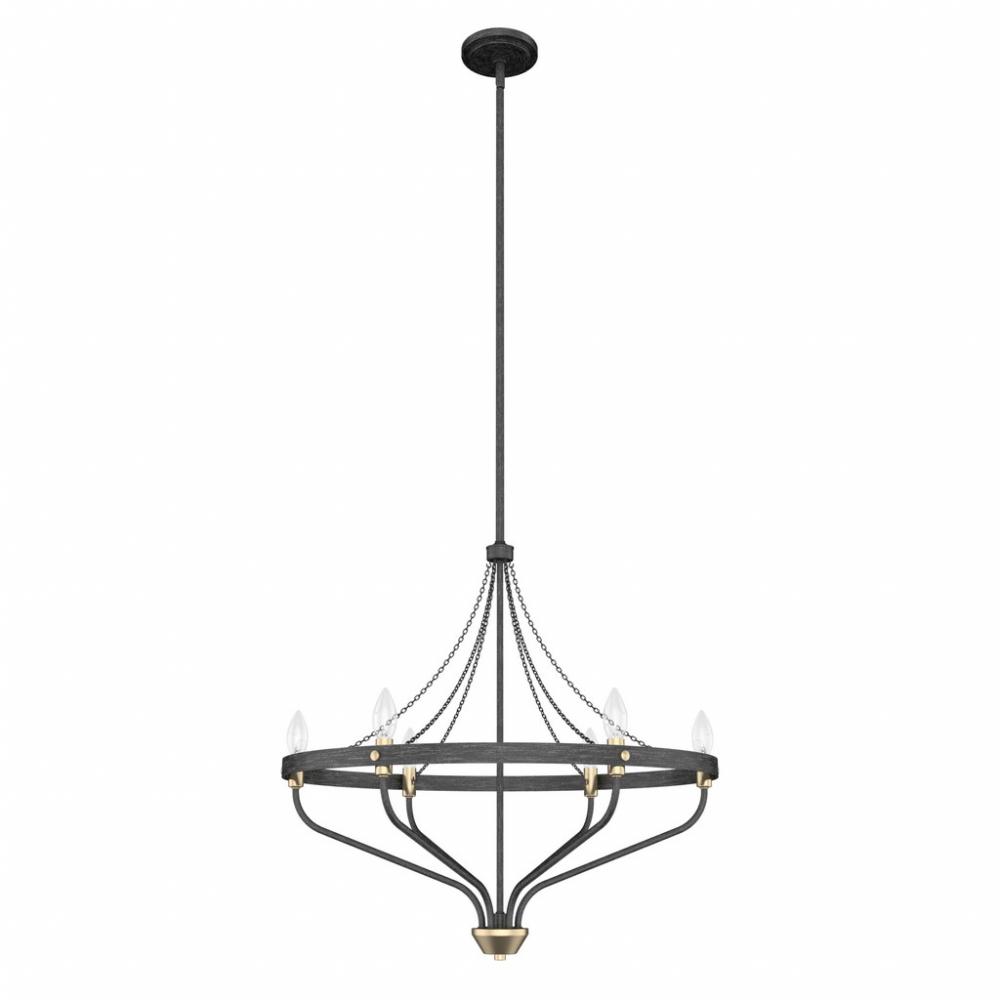 Hunter Merlin Rustic Iron and Alturas Gold 6 Light Chandelier Ceiling Light Fixture