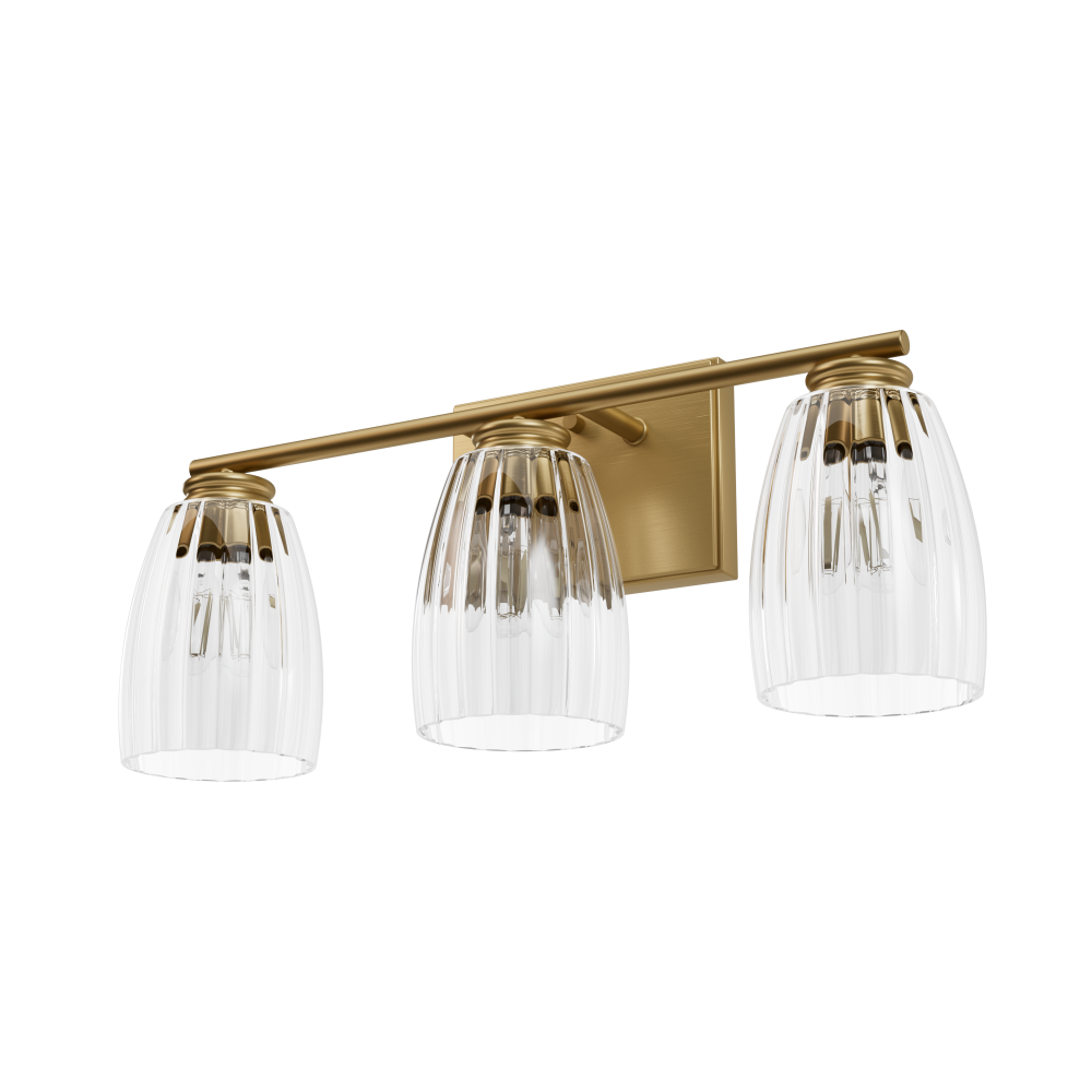 Hunter Rossmoor Luxe Gold with Clear Fluted Glass 3 Light Bathroom Vanity Wall Light Fixture