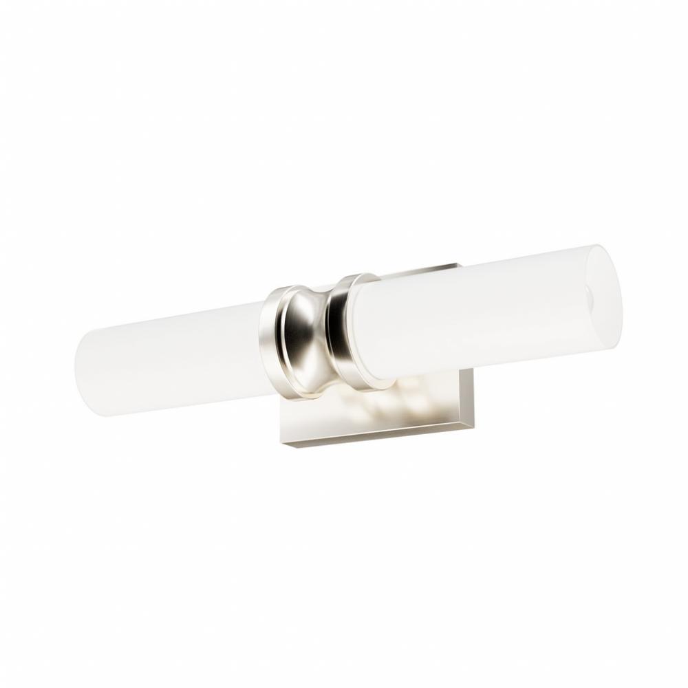 Hunter Lenlock Brushed Nickel with Cased White Glass 2 Light Bathroom Vanity Wall Light Fixture