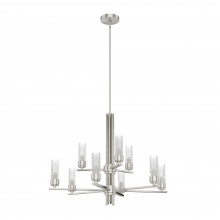 Hunter 19788 - Hunter Gatz Brushed Nickel with Clear Fluted Glass 9 Light Chandelier Ceiling Light Fixture