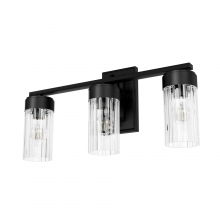 Hunter 45222 - Hunter Gatz Matte Black with Clear Fluted Glass 3 Light Bathroom Vanity Wall Light Fixture