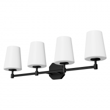 Hunter 48056 - Hunter Nolita Matte Black with Cased White Glass 4 Light Bathroom Vanity Wall Light Fixture