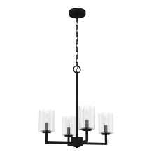 Hunter 19536 - Hunter Kerrison Natural Black Iron with Seeded Glass 4 Light Chandelier Ceiling Light Fixture