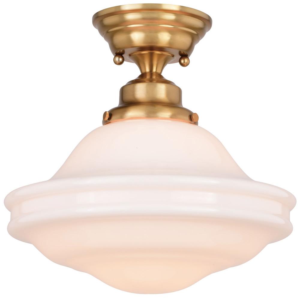 Huntley 12-in. Semi-Flush Ceiling Light White Glass Natural Brass