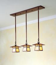 Arroyo Craftsman CICH-8/3BGW-RB - 8" carmel 3 light in-line chandelier with bungalow overlay