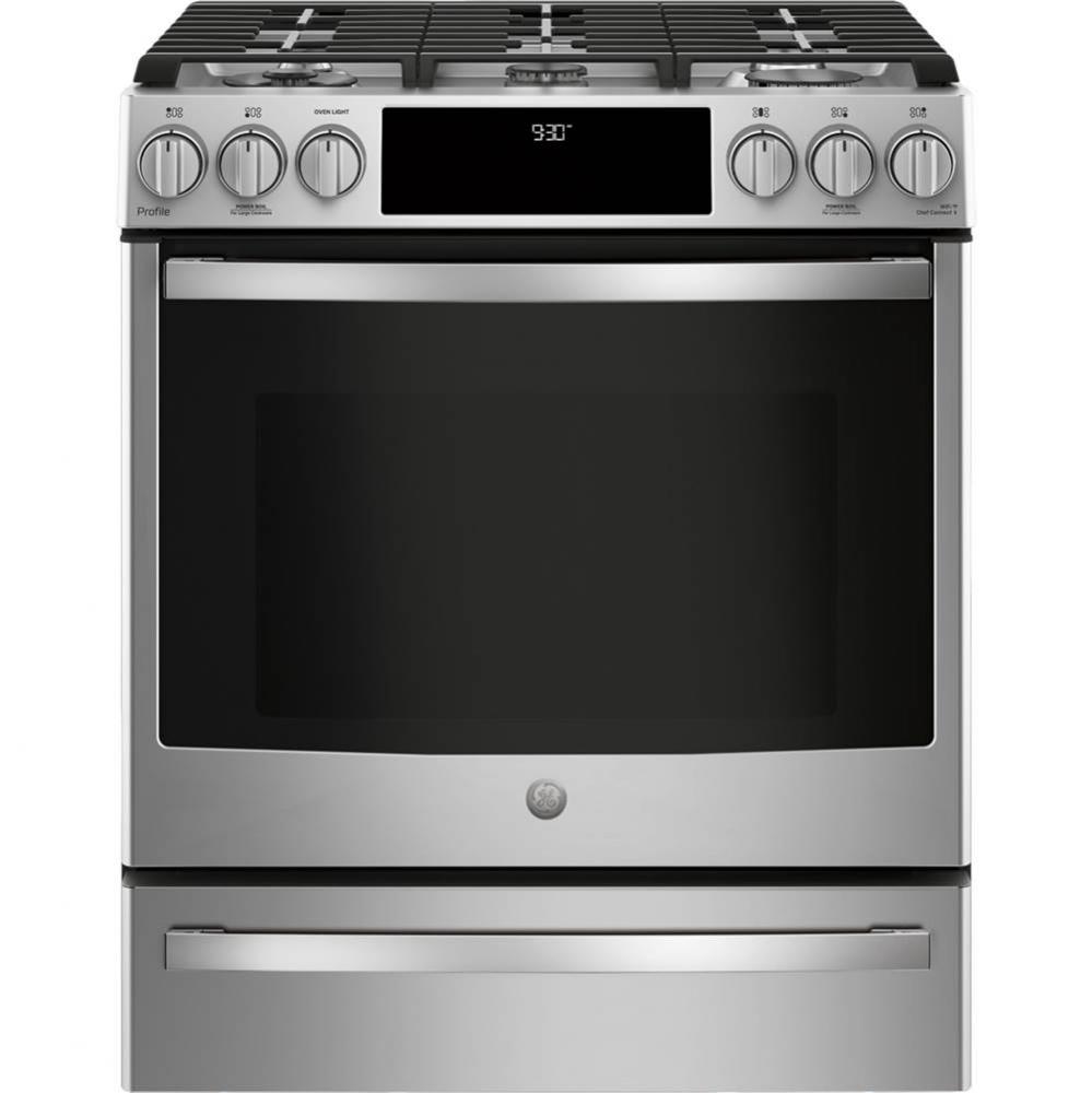 GE Profile 30&apos;&apos; Smart Slide-In Front-Control Gas Range