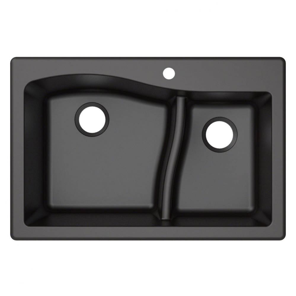 Quarza 33&apos;&apos; Dual Mount 60/40 Double Bowl Granite Kitchen Sink in Black