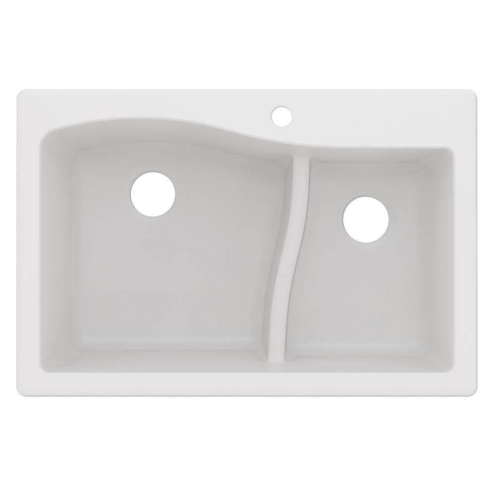 Quarza 33&apos;&apos; Dual Mount 60/40 Double Bowl Granite Kitchen Sink in White