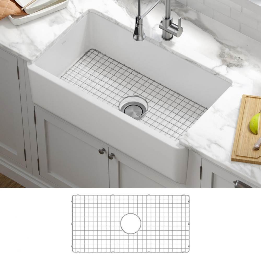 KRAUS Turino 33&apos;&apos; Farmhouse Reversible Apron Front Fireclay Single Bowl Kitchen Sink in