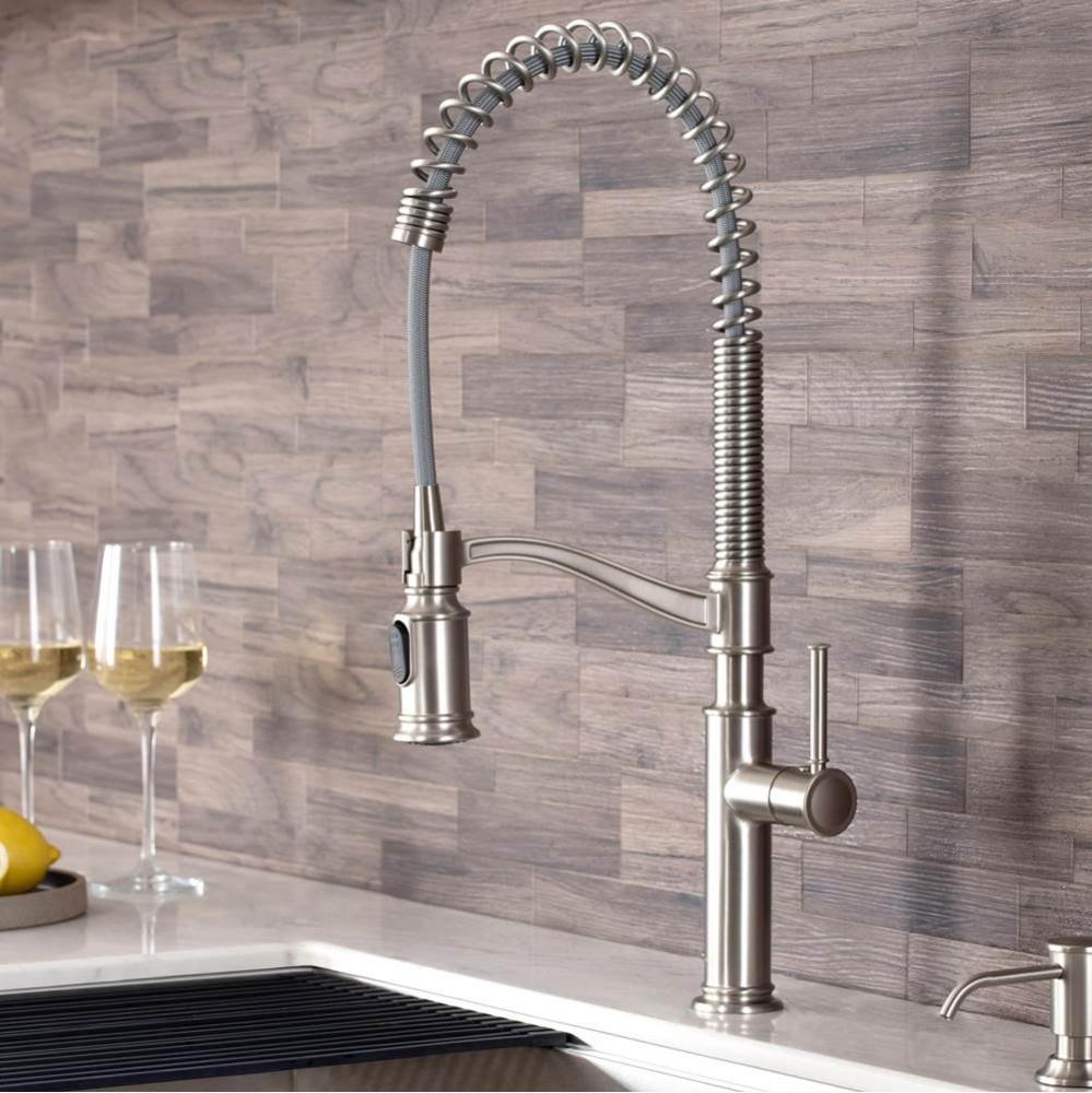 Sellette Commercial Style Pull-Down Kitchen Faucet with Deck Plate and Soap Dispenser in Spot Free