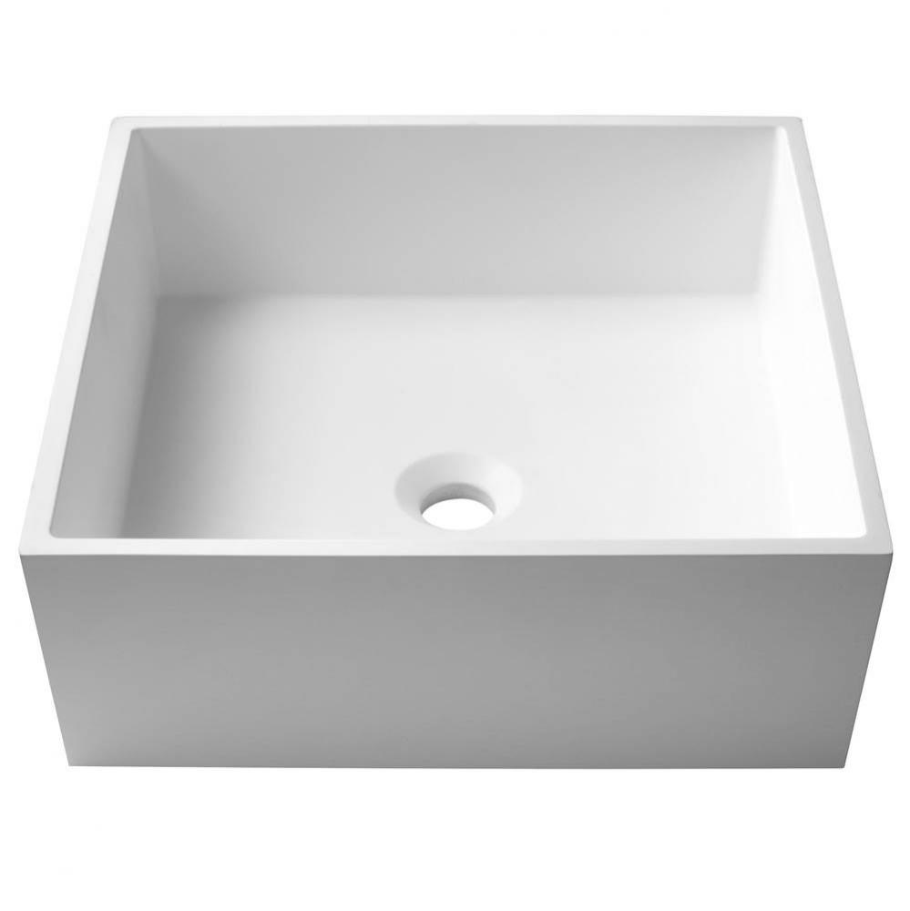 Natura Square Vessel Composite Bathroom Sink with Matte Finish and Nano Coating in White