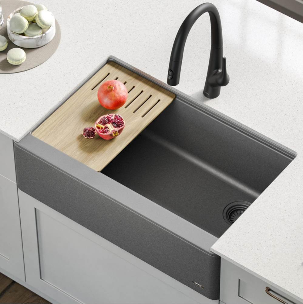 Bellucci Workstation 33&apos;&apos; Quartz Composite Single Bowl Farmhouse Kitchen Sink in Metalli