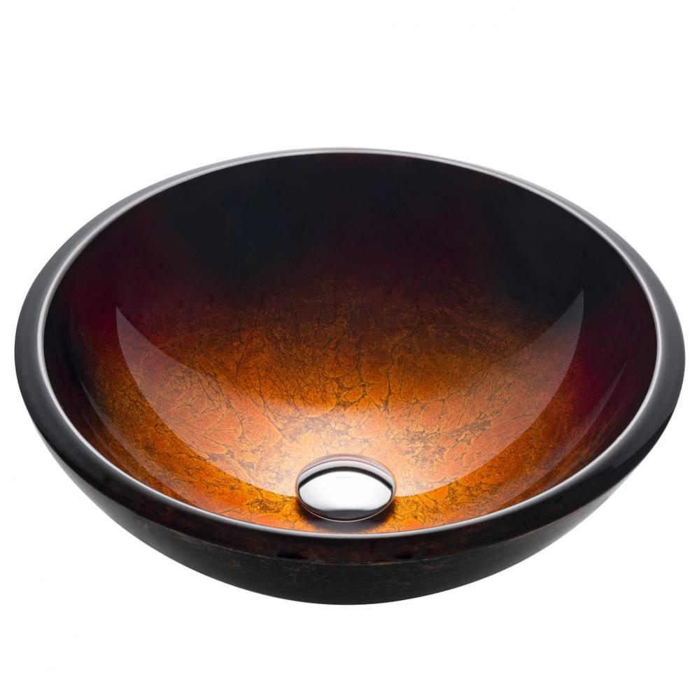 KRAUS Round Red Black and Gold Glass Vessel Bathroom Sink, 17 inch