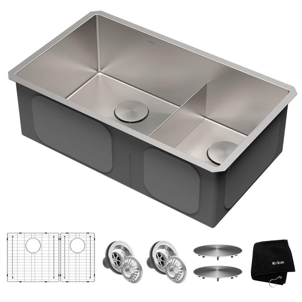 KRAUS Standart PRO 32-inch 16 Gauge Undermount 60/40 Double Bowl Stainless Steel Kitchen Sink