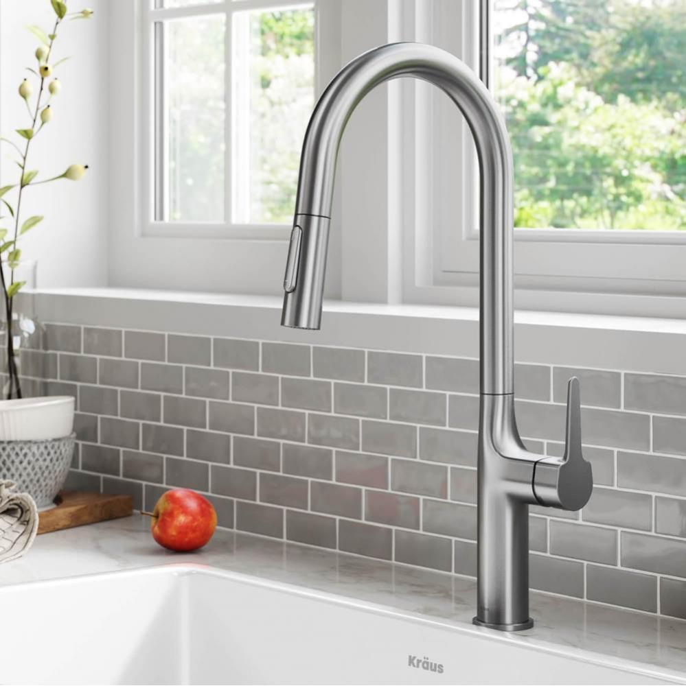 Oletto Tall Modern Pull-Down Single Handle Kitchen Faucet in Spot Free Stainless Steel