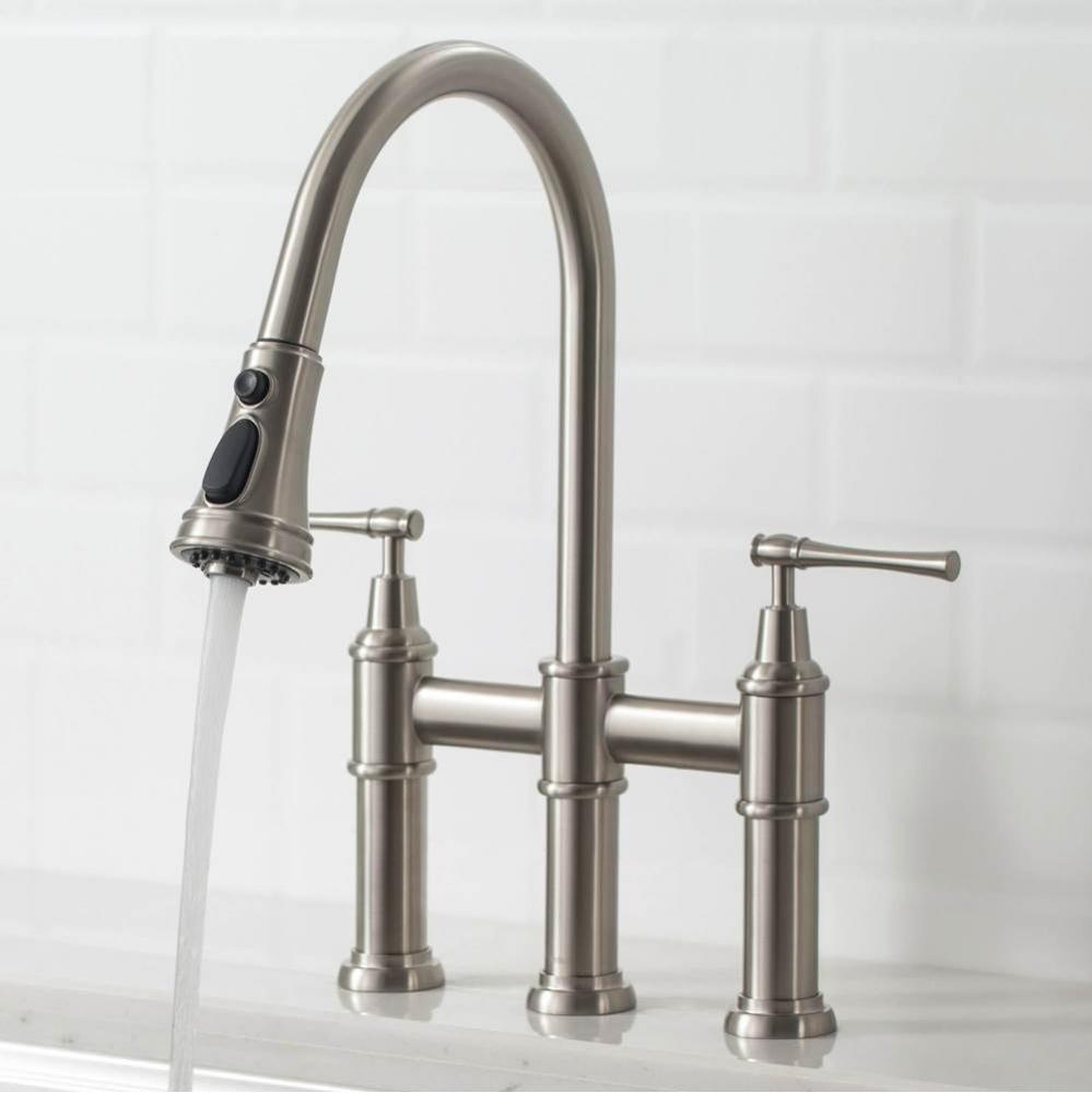 Allyn Transitional Bridge Kitchen Faucet with Pull-Down Sprayhead in Spot Free Stainless Steel