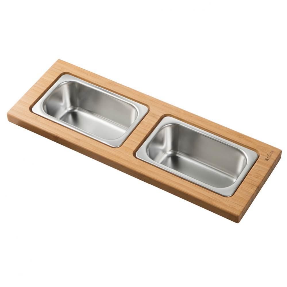 Workstation Kitchen Sink Serving Board Set with Rectangular Stainless Steel Bowls