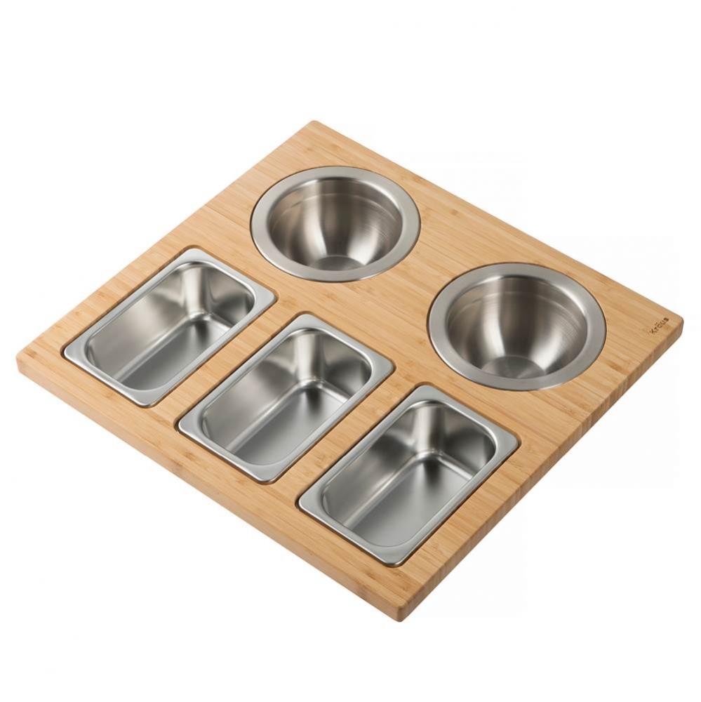 Workstation Kitchen Sink Serving Board Set with Stainless Steel Bowls