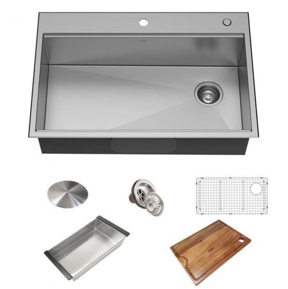 Workstation 33&apos;&apos; Drop-In / Top Mount 18 Gauge Stainless Steel Single Bowl Kitchen Sink w