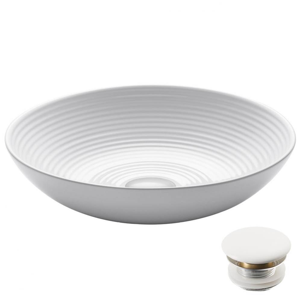 Viva Round White Porcelain Ceramic Vessel Bathroom Sink with Pop-Up Drain, 16 1/2 in. D x 4 3/8 in