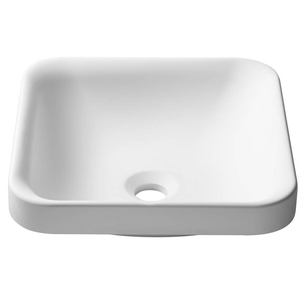 Natura Square Semi-Recessed Composite Bathroom Sink with Matte Finish and Nano Coating in White