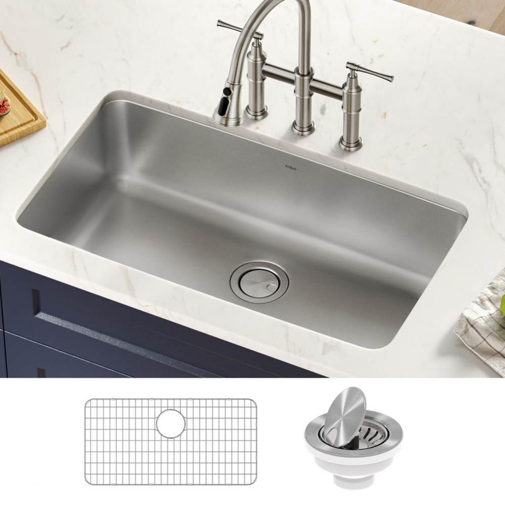 KRAUS Dex 33 in. Undermount 16 Gauge Antibacterial Stainless Steel Single Bowl Kitchen Sink