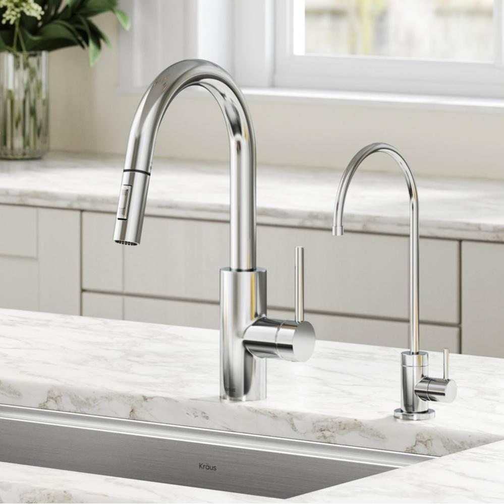 Oletto Pull-Down Kitchen Faucet and Purita Water Filter Faucet Combo in Chrome