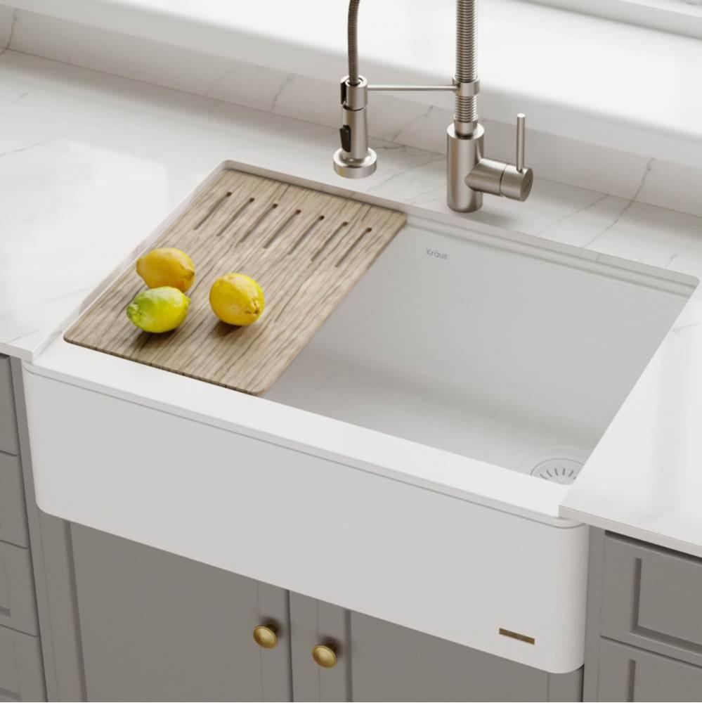 Bellucci 30-inch Quartz Farmhouse Apron Front Kitchen Sink with CeramTek in White