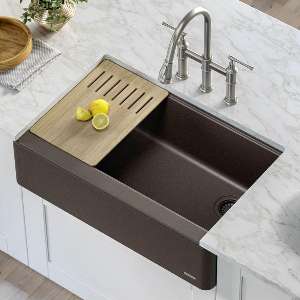 Bellucci Workstation 30&apos;&apos; Quartz Composite Single Bowl Farmhouse Kitchen Sink in Metalli