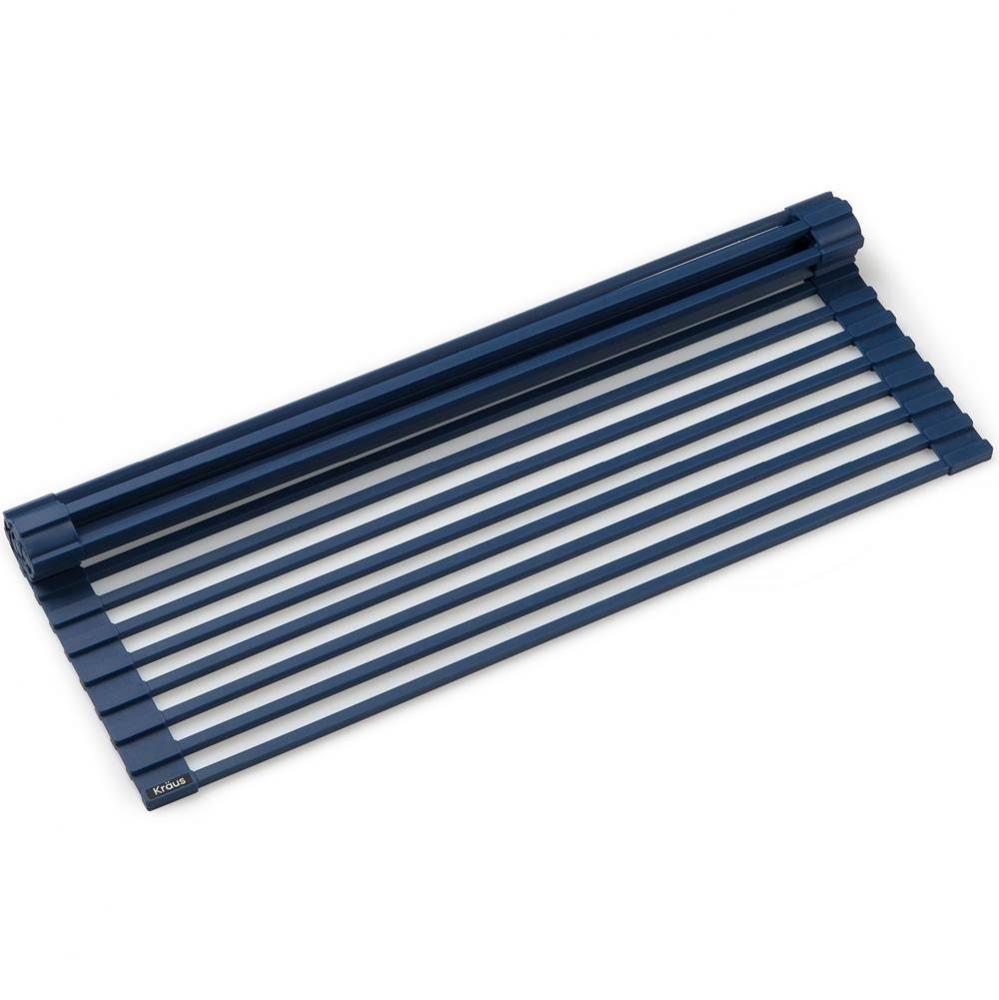 Multipurpose Workstation Sink Roll-Up Dish Drying Rack in Dark Blue