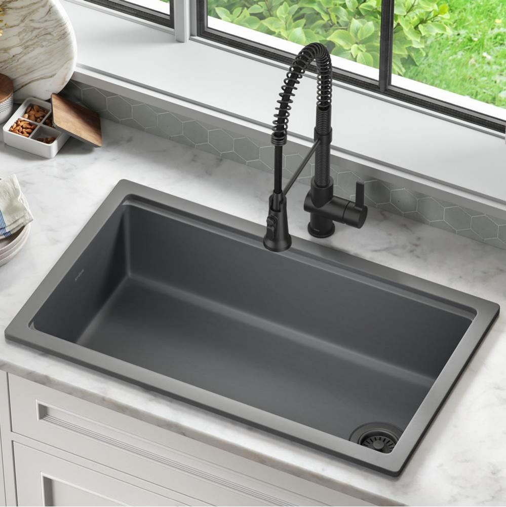 KRAUS Turino 33&apos;&apos; Fireclay Workstation Drop-In / Undermount Single Bowl Kitchen Sink in