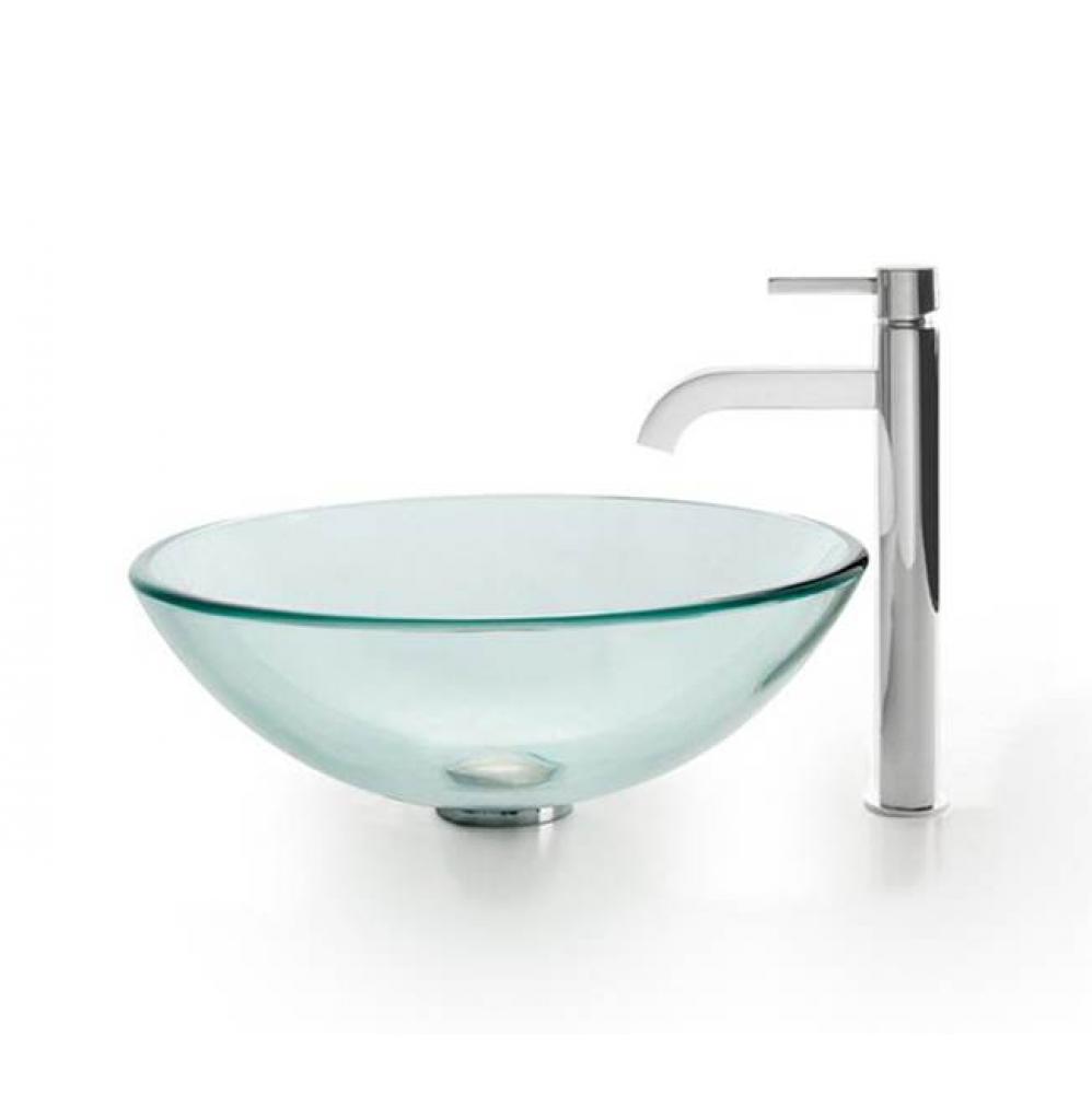 Glass Vessel Sink with Ramus Faucet in Chrome