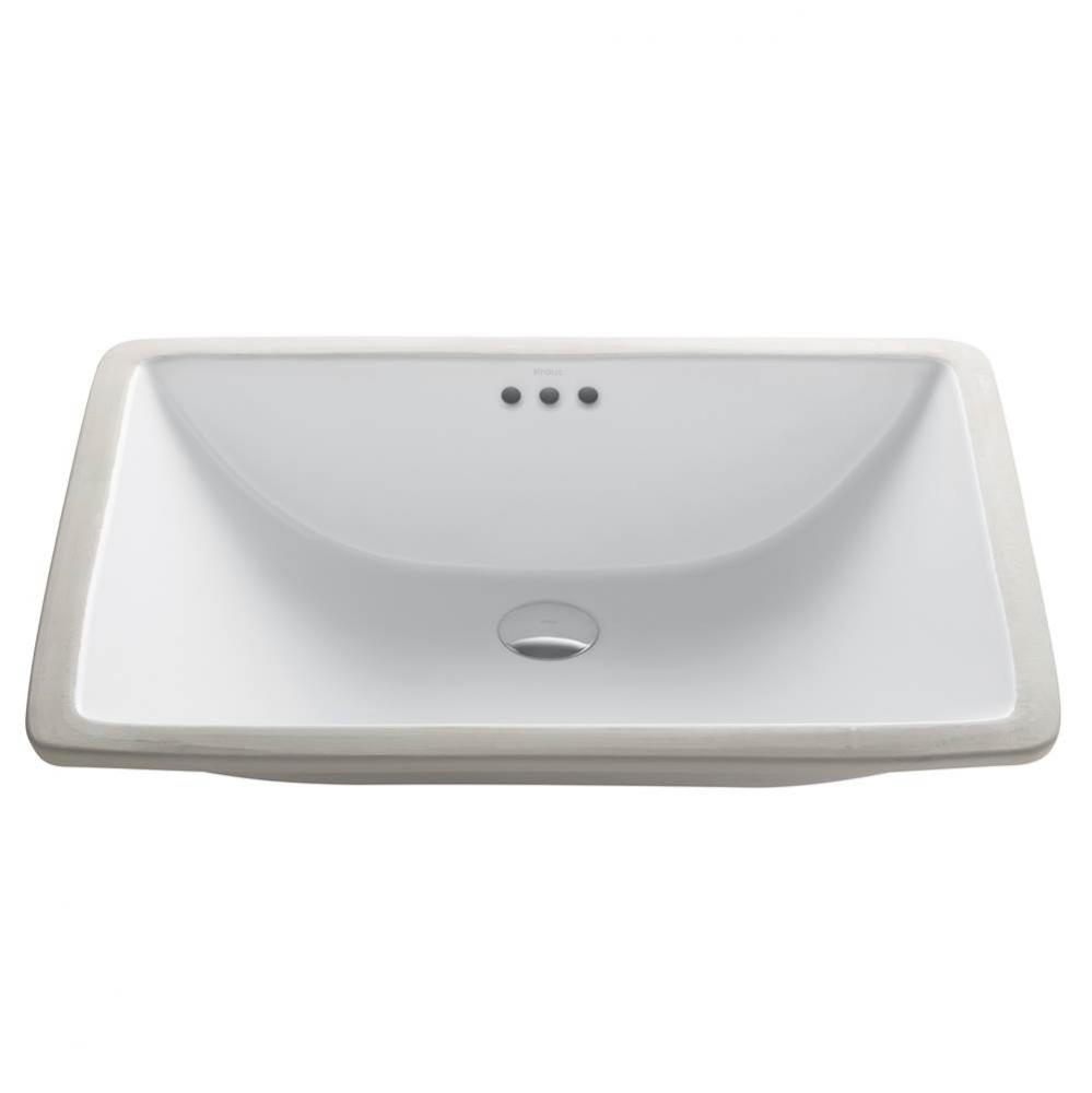 Elavo 23-inch Rectangular Undermount White Porcelain Ceramic Bathroom Sink with Overflow